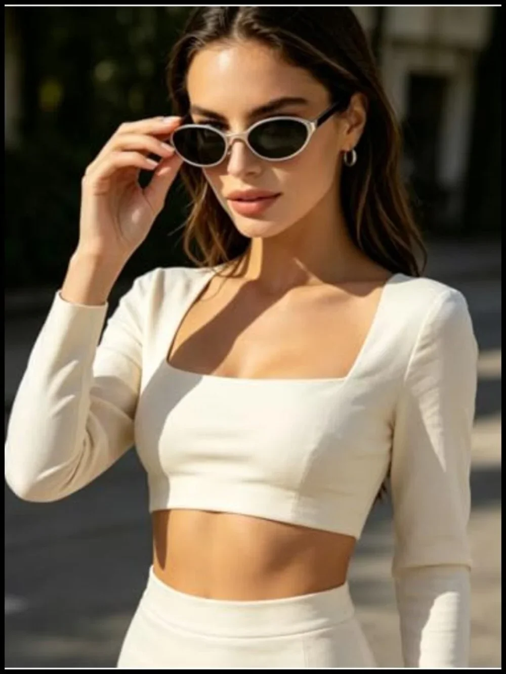 Narrow Retro Silver Sunglasses Y2K Oval Frame UV400